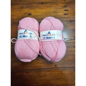 Pingouin Le Yarn 3 Pink Acrylic Wool Blend Knitting Crochet Yarn 2 Skeins France